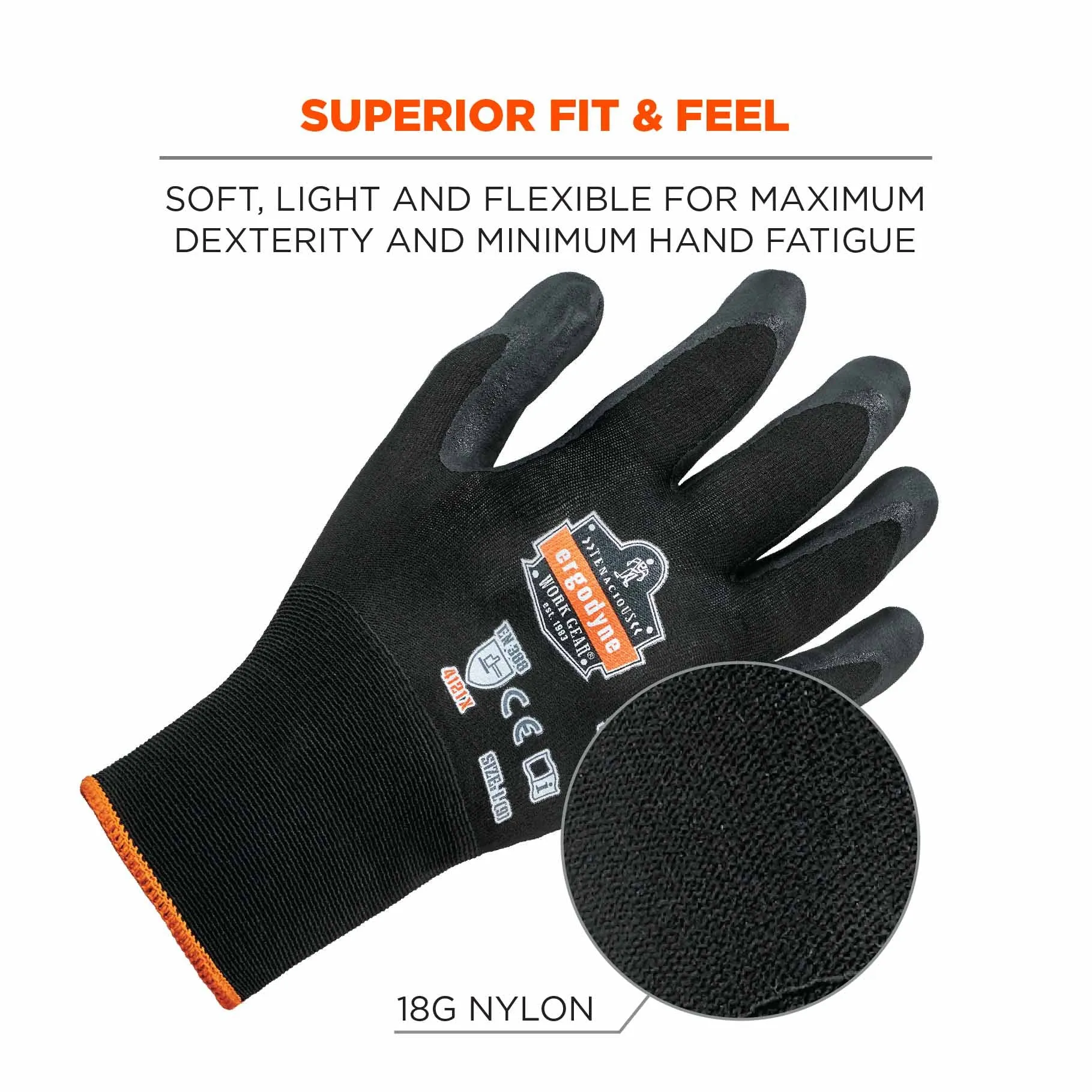 Ergodyne 17953 7001 M Black Nitrile-Coated Gloves - DSX