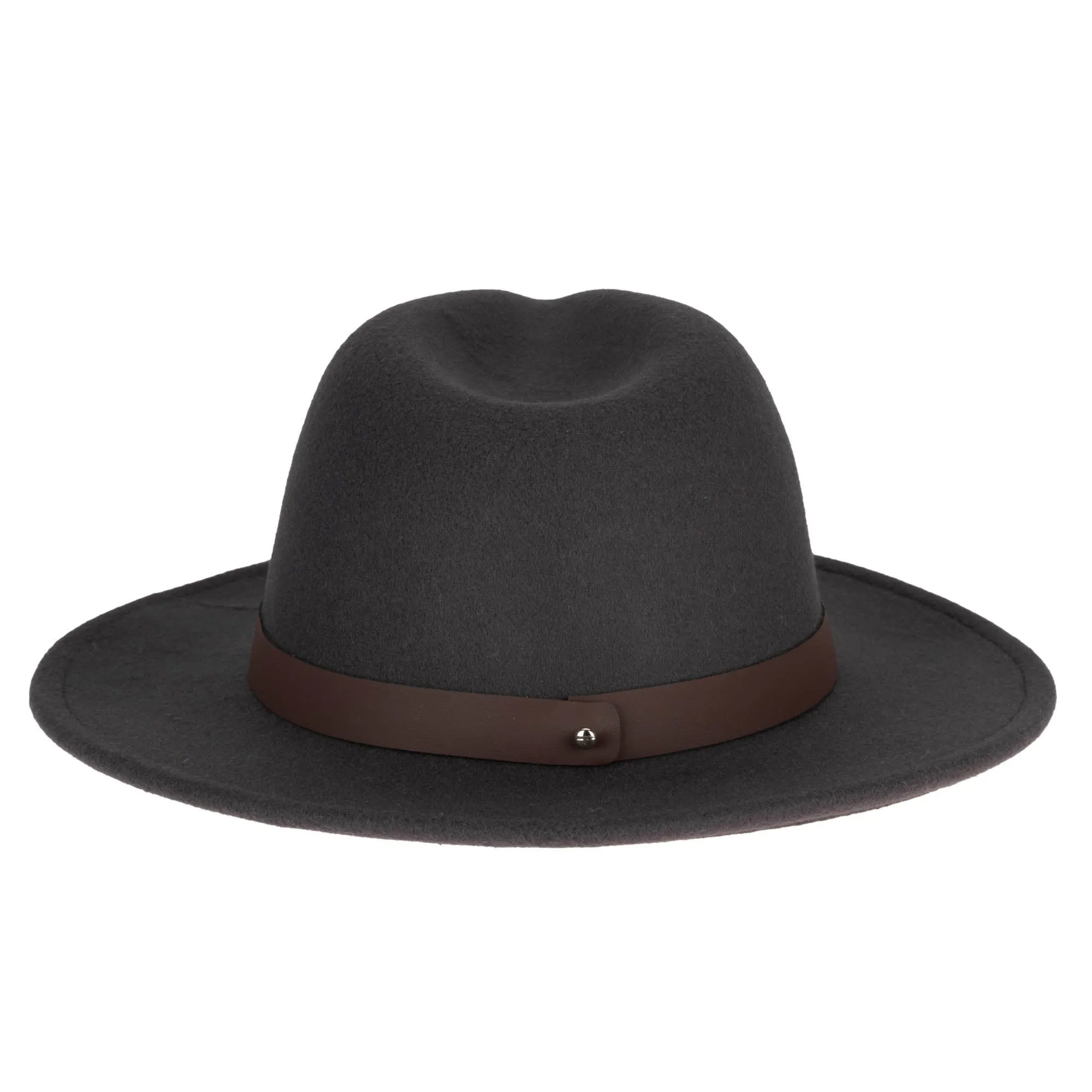 Fedora with Faux Leather Band and Metal Snap Back Closure