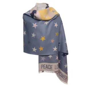 Zelly Blue Star Print Pashmina Scarf